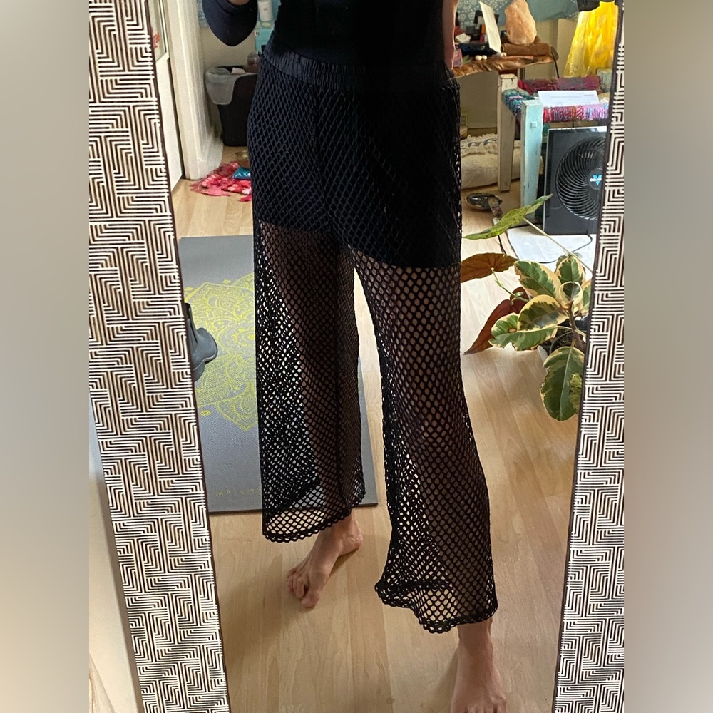 Black fishnet beach cover up pants, size M